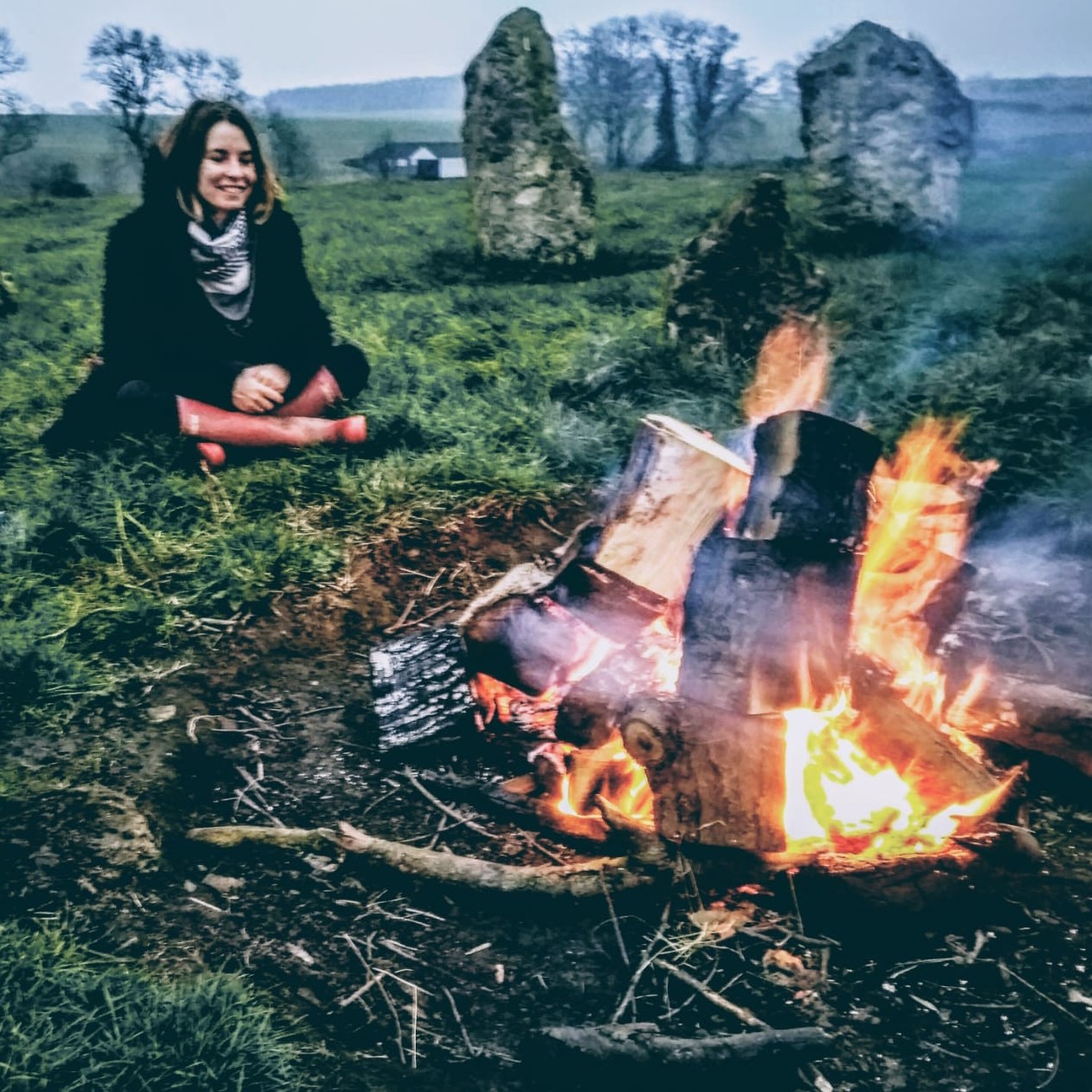 Ashley Jones beside the Yoga Space Yorkshire ritual fire