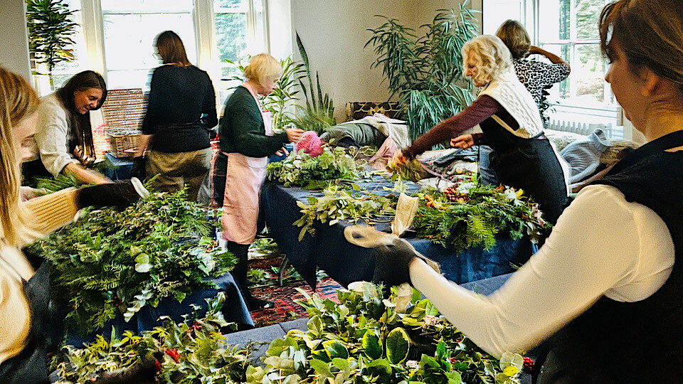 making festive wreath after yoga at Yogaspaceyorkshire Dec 2026